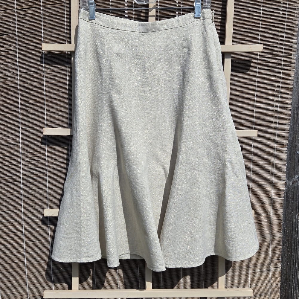 Cream W/ Gold Linen Banana Republic A Line Flounce Skirt 6